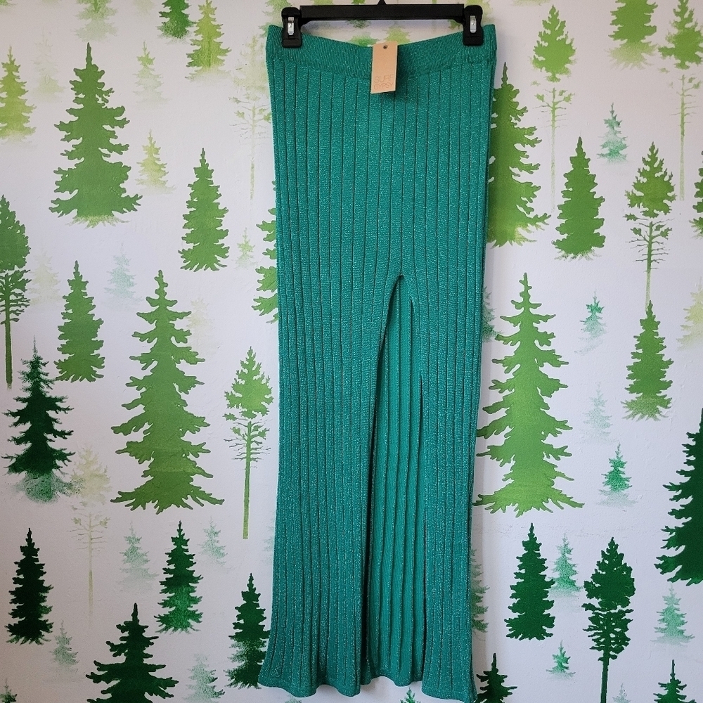 Surf GypsyWomen's Green Metallic Rib Maxi Skirt. - Picture 3 of 9